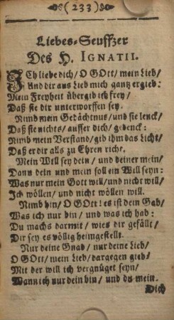 Liebes-Seuffzer des H. Ignatii.