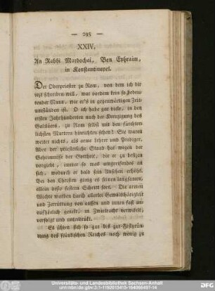 XXIV. An Rabbi Mardochai, Ben Ephraim, in Konstantinopel.