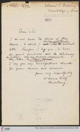 Brief von Max Wolf an Edward Charles Pickering