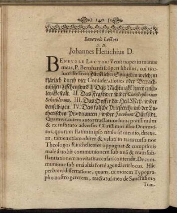 Benevolo Lectori S.D. Johannes Henichius D.