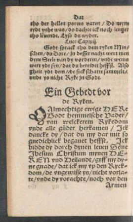 Ein Gebedt vor de Ryken.