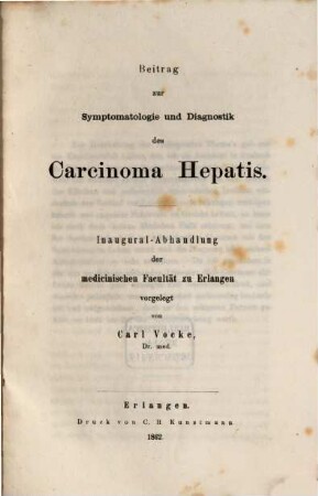 Beitrag zur Symptomatologie und Diagnostik des Carcinoma Hepatis