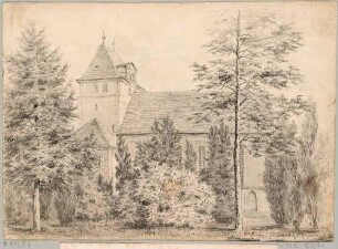 Die Kirche in Großzschocher (Leipzig-Großzschocher) südwestlich der Stadt
