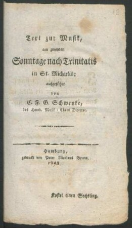 Text zur Musik, am zweyten Sonntage nach Trinitatis in St. Michaelis