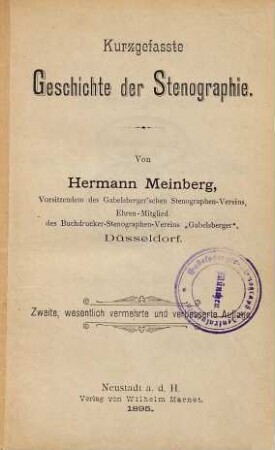 Kurzgefasste Geschichte der Stenographie