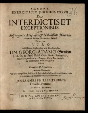Exercitatio Iuridica XXXVII. De Interdictis Et Exceptionibus