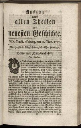 XIX. Nachl. Coburg, den 11. May, 1757.