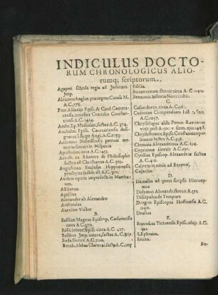 Indiculus Doctorum Chronologicus Aliorumque scriptorum.