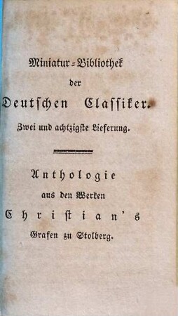 Anthologie aus den Werken Christian's Grafen zu Stolberg