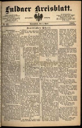Ausgabe vom Samstag, den 04. April 1885.