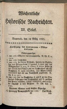 XII. Stück. Bayreuth, den 18 März 1767.
