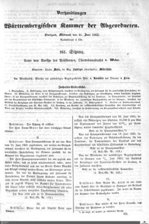 161. Sitzung, Stuttgart, 21.6.1865