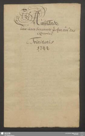 Aufstände, über innen benannte Zechen auf das Quartal Trinitatis 1744 - XVII 743 4.