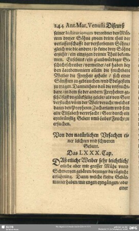 Von den natürlichen Ursachen einer leichten und schweren Geburt. Das LXXX. Cap.