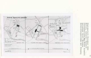 Anhalter Bahnhof, Berlin-Kreuzberg (Diplomarbeit bei Bernhard Hermkes): Entwicklungsschema und Planung, Lageplan 1:2000 und Bahnsteighalle Schnitt 1:500