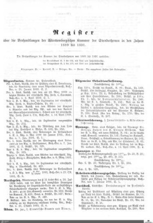 Register Kammer der Standesherren 1889-1891
