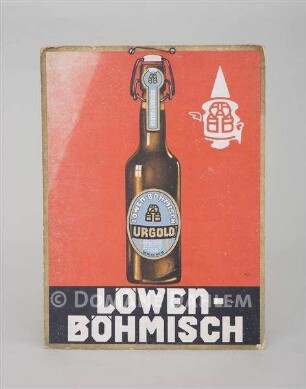 Reklameschild für "Urgold"-Bier von "Löwen-Böhmisch"