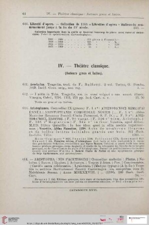 IV. - Théatre classique (Nr. 611 - 662)