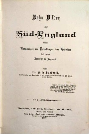 Zehn Bilder aus Südengland oder: Wanderungen und Betrachtungen eines Katholiken bei einem Besuche in England