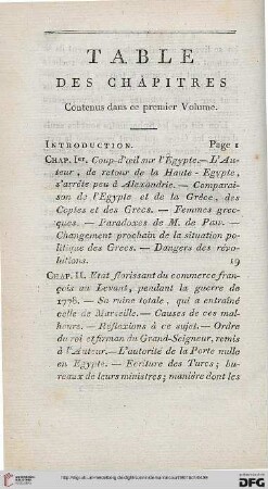 Table des chapitres contenus dans ce premier volume