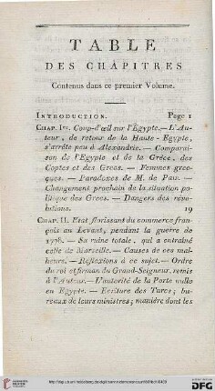 Table des chapitres contenus dans ce premier volume