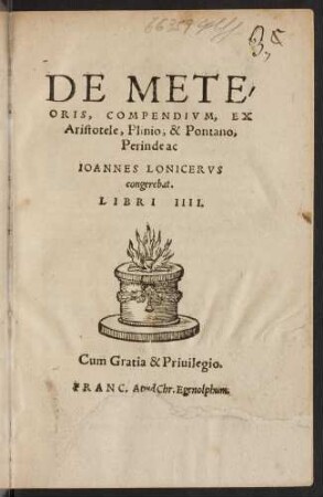 De meteoris : compendium, ex Aristotele, Plinio, et Pontano; libri 4