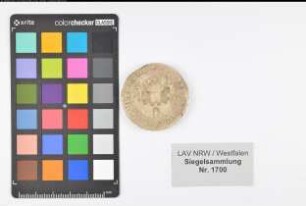 Siegler: Witlage, Burgmannschaft Überlieferungsart: Nachbildung. Stoff: Gips Farbe: ungefärbt Form: rund. Durchmesser: 40 mm Art: Typ: Umschrift: