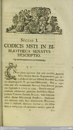 Sectio I. Codicis Msti In Bibliotheca Senatus Descriptio