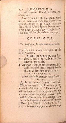 Quaestio XII. De Apostasia, in duos articulos divisa.