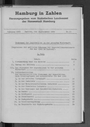 Einkommen der Angestellten in der privaten Wirtschaft : Ergebnisse der amtlichen Erhebung der Angestelltenverdienste für Mai 1949 in Hamburg
