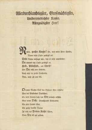 Allerdurchlauchtigster, Großmächtigsten, Unüberwindlichster Kayser, Allergnädigster Herr!