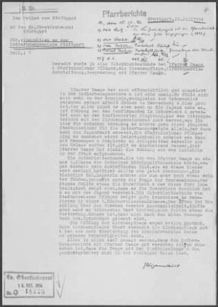 Stuttgart Lutherhaus Teil-Kirchengemeinde: Inspektionsbericht 1954