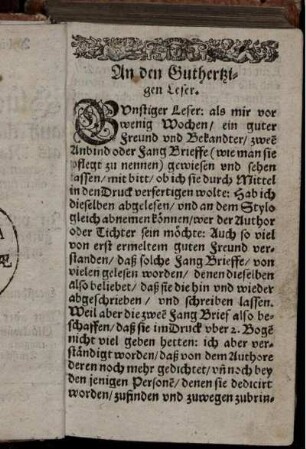 An den Guthertzigen Leser