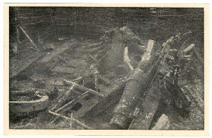 Die Kämpfe um Verdun; 13 (statt 12) Ansichts-Karten; Unterstützungs-Fonds des II. Bataillons 1. bayer. Fußartillerie-Regiment: Zerstörtes schweres Geschütz