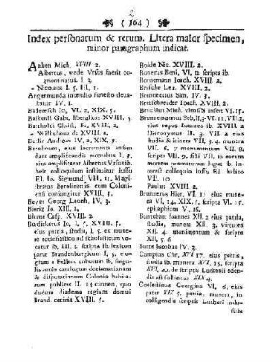 Index personarum & rerum. Literia maior specimen, minor paragraphum indicat