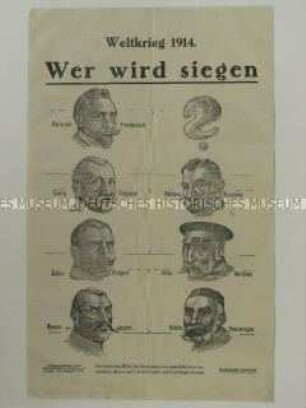 Deutsches Propaganda-Faltblatt mit Karikaturen führender Staatsmänner der Entente und ihrer Verbündeten im 1. Weltkrieg