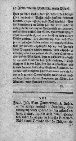 XIII. Vertheidigung seiner Schrift von der ersten Drohung Gottes, zugleich auch einiger Gelehrten, wider die allgemeine deutsche Bibliothek.