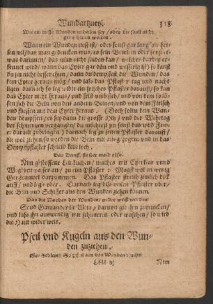 Pfeil und Kugeln aus den Wunden zuziehen.