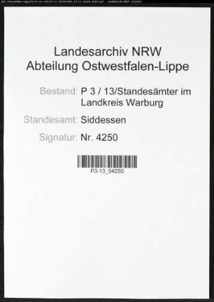 Sterberegister Standesamt Siddessen