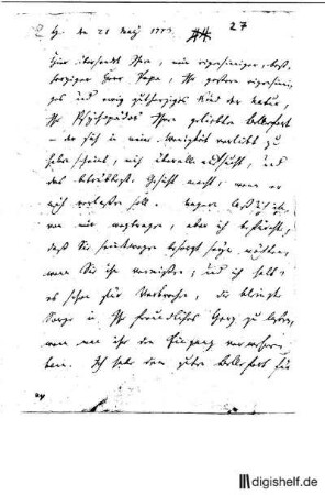 27: Brief von Wilhelm Heinse an Johann Wilhelm Ludwig Gleim