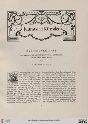 Das Feilner-Haus: zur Erinnerung an Schinkel und das Kunstleben im vormärzlichen Berlin