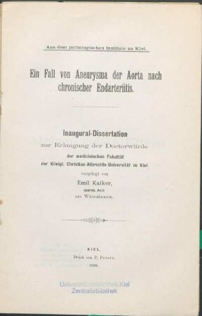 Ein Fall von Aneurysma der Aorta nach chronischer Endarteriitis