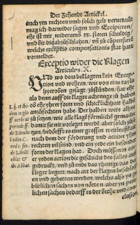 Exceptio wider die Klagen Articulus. X.