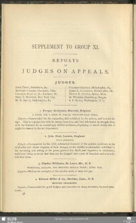 Supplement To Group XI. Reports Of Judges On Appeals