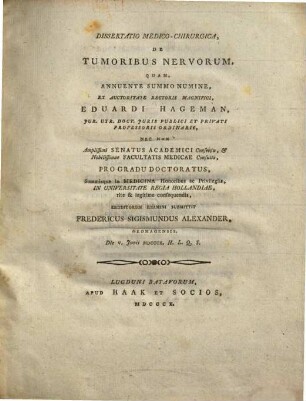 Diss. med. chir. de tumoribus nervorum