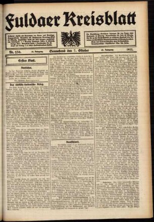 Erste Ausgabe vom Samstag, den 07. Oktober 1911.