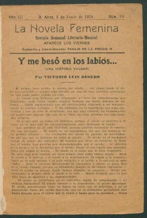 1922007800: Y me besó en los labios... : (una historia vulgar)