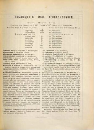 Nabljudenija Tiflisskoj Fizičeskoj Observatorii : = Beobachtungen des Tiflisser Physikalischen Observatoriums. 1893 (1895)