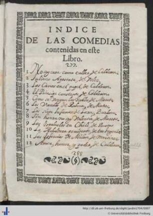 Indice de las Comedias