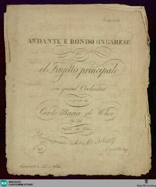 Andante e rondo ongarese : per il fagotto principale con grand orchestra; op. 35